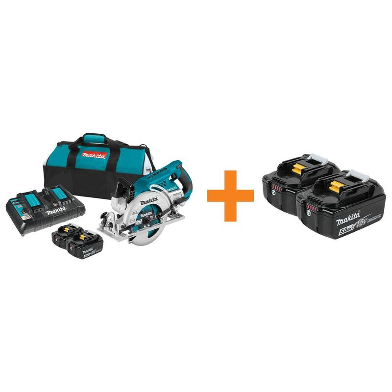 Sierra circular inalámbrica sin escobillas de 36V Makita 18V X2 LXT de 7-1/4 pulgadas con mango trasero, con batería de bonificación de 5.0Ah (paquete de 2) - XSR01PTBL1850B2.
