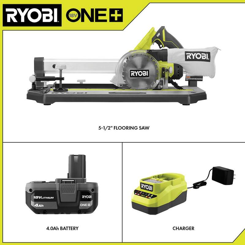 RYOBI ONE+ 18V Sierra para piso inalámbrica de 5-1/2 in. con juego de cuchilla, batería de 4.0 Ah y cargador - PGC21K