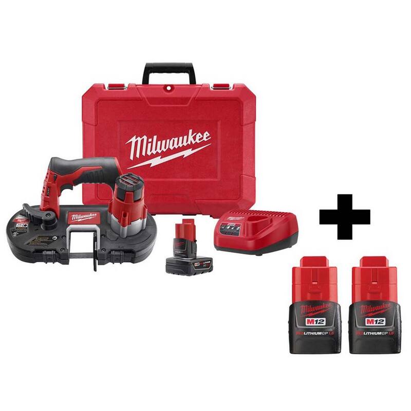 Sierra de banda subcompacta inalámbrica Milwaukee M12 de 12V con baterías de iones de litio (3) M12 y cargador - 2429-21XC-48-11-2411