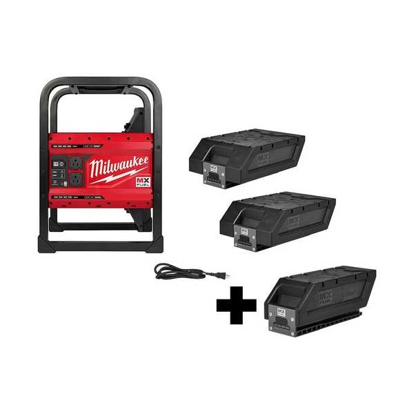 Milwaukee Tool Portable and Inverter Generator, Battery Powered, 1,800 W Rated, 3,600 W Surge, Recoil Start, 15 A - MXF002-2XC, MXFCP203