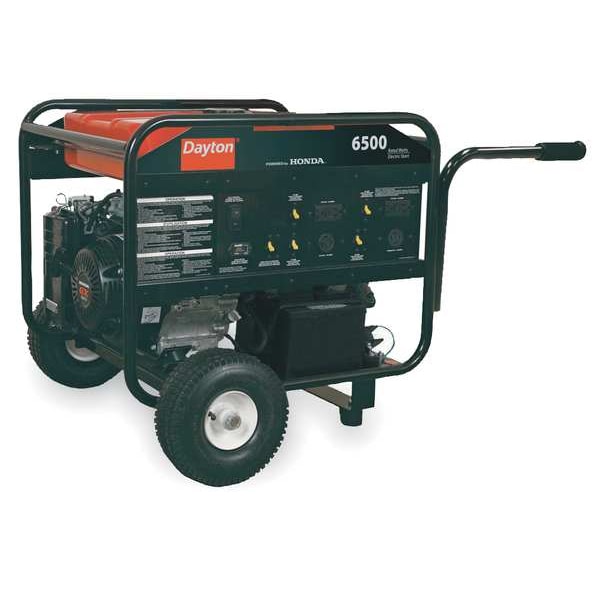 Dayton Portable Generator, Gasoline, 6,500 W Rated, 12,000 W Surge, Electric, Recoil Start, 120/240V AC - GEN-7500-0GHE