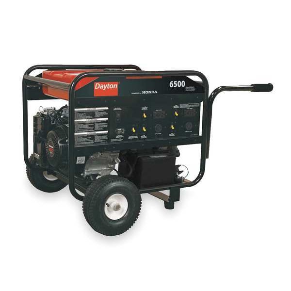 Dayton Portable Generator, Gasoline, 6,500 W Rated, 12,000 W Surge, Electric, Recoil Start, 120/240V AC - GEN-7500-0GHE