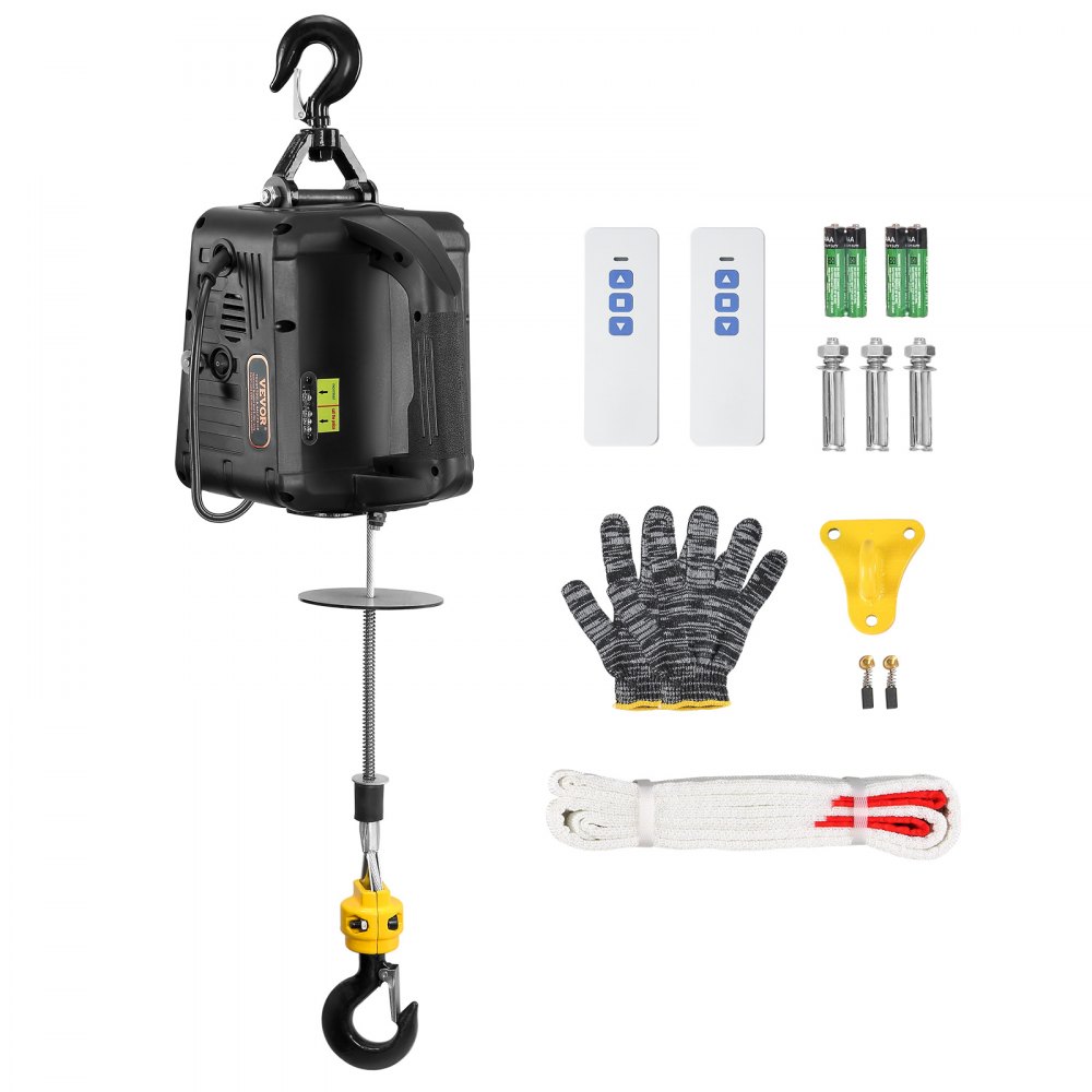 VEVOR 1100 lbs Electric Hoist Winch, 2-in-1 1500W Portable Power Winch Crane, 23 ft Lifting Height, Attic lift with Wireless Remote Control, for Garage, Warehouse, Factory Lifting Towing - BXSDDHL1100BF7XB2V1