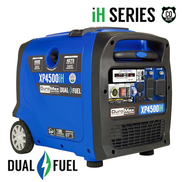 Duromax Portable and Inverter Generator, Gasoline/Liquid Propane, 3,600 W/3,420 W Rated, 120V AC, 30/28.5 A - XP4500iH