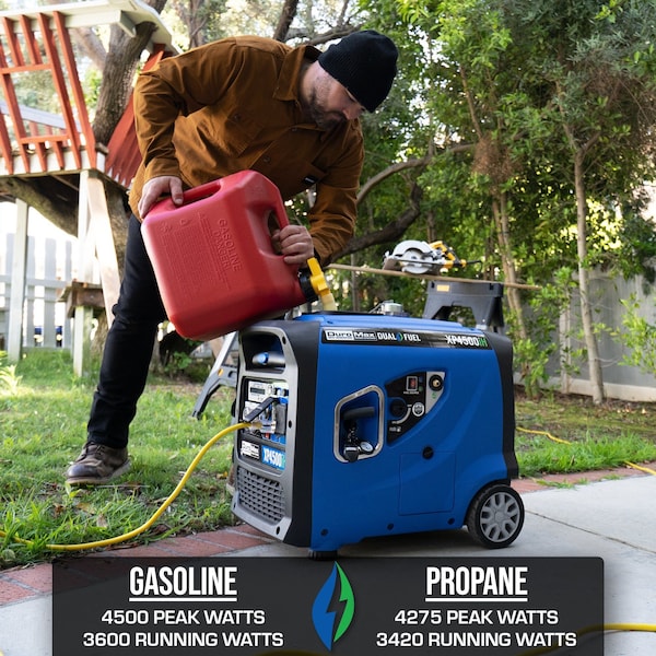Duromax Portable and Inverter Generator, Gasoline/Liquid Propane, 3,600 W/3,420 W Rated, 120V AC, 30/28.5 A - XP4500iH