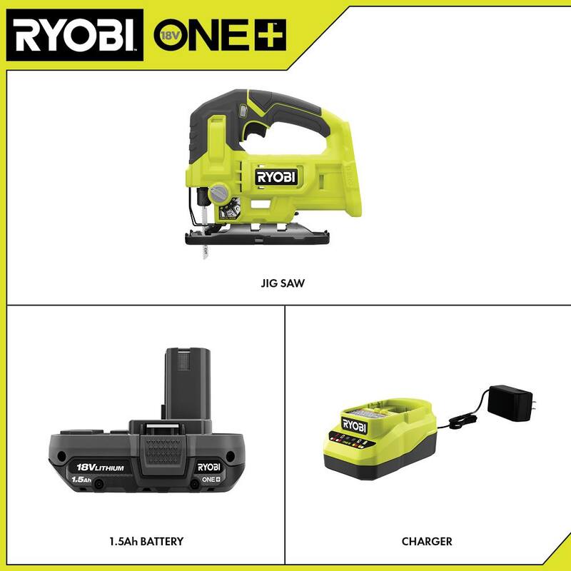 RYOBI ONE+ Kit de sierra de calar inalámbrica de 18V con batería de 1.5 Ah y cargador - PCL525K1