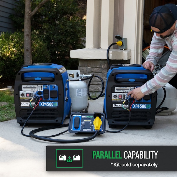 Duromax Portable and Inverter Generator, Gasoline/Liquid Propane, 3,600 W/3,420 W Rated, 120V AC, 30/28.5 A - XP4500iH