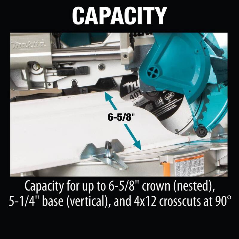 Sierra ingletadora compuesta deslizante de bisel doble sin escobillas LXT de 10 pulgadas 18V X2 (36V) de Makita con kit de batería de 5.0Ah y soporte plegable para sierra ingletadora - XSL06PT-WST06.