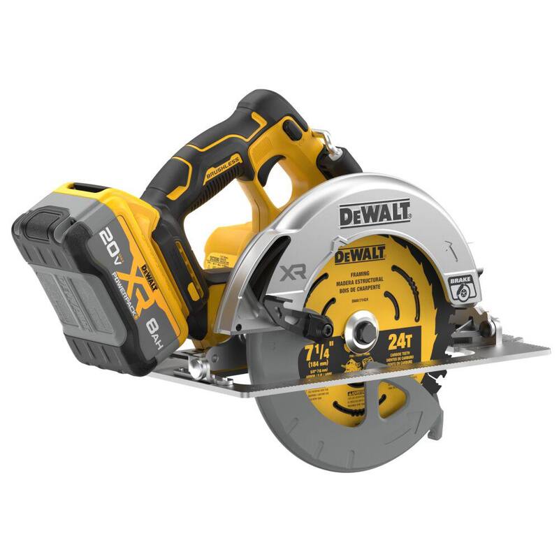 Sierra circular inalámbrica DEWALT 20V MAX de 7-1/4 pulgadas con batería de 8.0 Ah, cargador y bolsa de kit - DCS590WW1