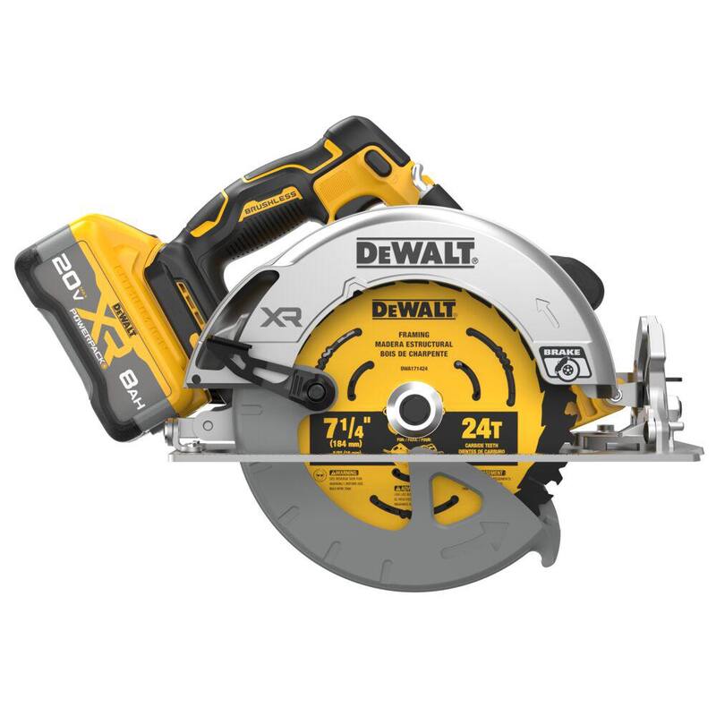 Sierra circular inalámbrica DEWALT 20V MAX de 7-1/4 pulgadas con batería de 8.0 Ah, cargador y bolsa de kit - DCS590WW1