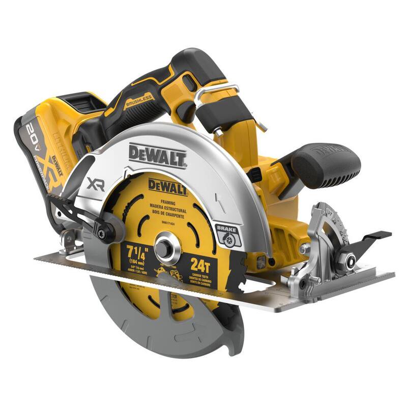 Sierra circular inalámbrica DEWALT 20V MAX de 7-1/4 pulgadas con batería de 8.0 Ah, cargador y bolsa de kit - DCS590WW1