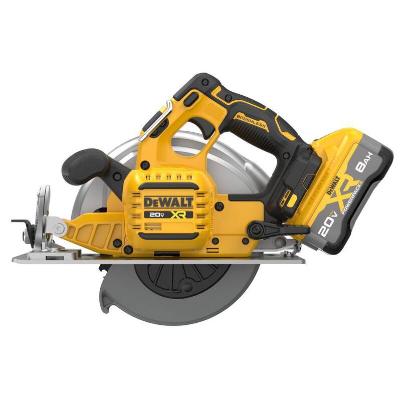Sierra circular inalámbrica DEWALT 20V MAX de 7-1/4 pulgadas con batería de 8.0 Ah, cargador y bolsa de kit - DCS590WW1