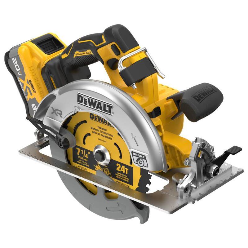 Sierra circular inalámbrica DEWALT 20V MAX de 7-1/4 pulgadas con batería de 8.0 Ah, cargador y bolsa de kit - DCS590WW1