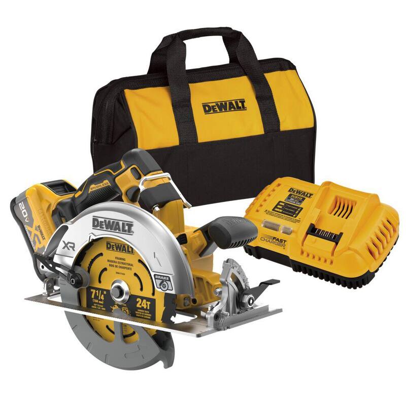 Sierra circular inalámbrica DEWALT 20V MAX de 7-1/4 pulgadas con batería de 8.0 Ah, cargador y bolsa de kit - DCS590WW1