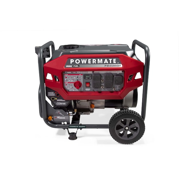 Powermate Portable Generator, Gasoline/Liquid Propane, 3,600 W/3,240 W Rated, 4,500 W/4,180 W Surge, 120V AC - P0081700