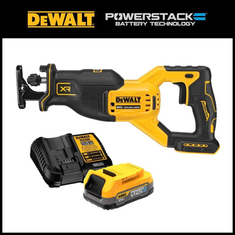 Sierra de vaivén inalámbrica sin escobillas DEWALT 20V MAX y kit de inicio de batería compacta 20V MAX POWERSTACK - DCS382BWP034C