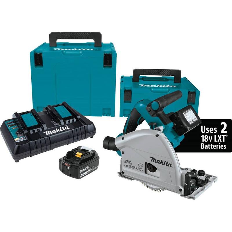 Sierra circular sumergible inalámbrica sin escobillas de 6.5 pulgadas con batería de iones de litio de 36V (18V x 2) Makita con guía de riel de 55 pulgadas - XPS01PTJ1943685