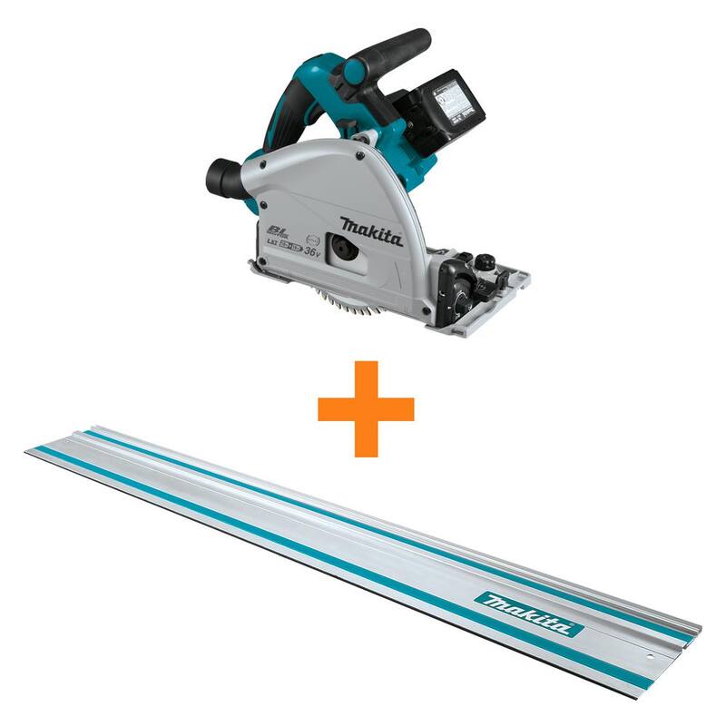 Sierra circular sumergible inalámbrica sin escobillas de 6.5 pulgadas con batería de iones de litio de 36V (18V x 2) Makita con guía de riel de 55 pulgadas - XPS01PTJ1943685