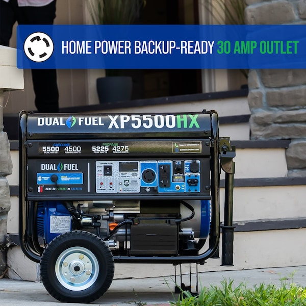 Duromax Portable Generator, Gasoline/Liquid Propane, 4,500 W/4,275 W Rated, 5,500 W/5,225 W Surge - XP5500HX