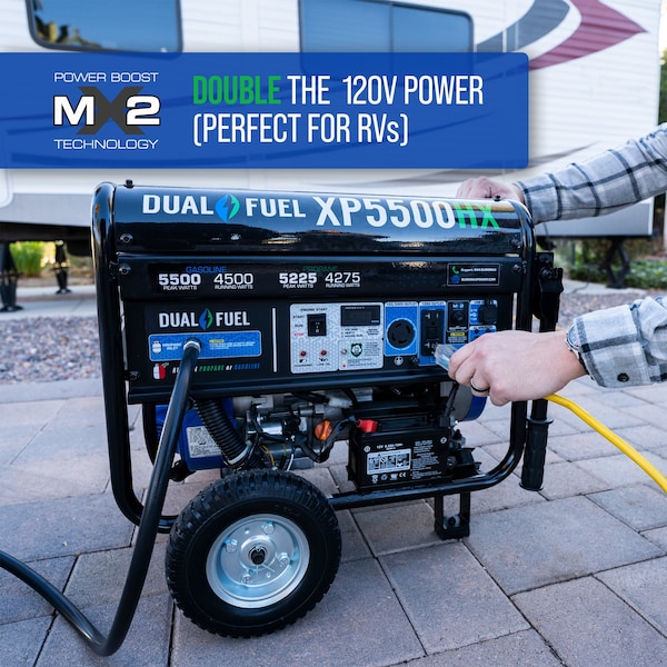 Duromax Portable Generator, Gasoline/Liquid Propane, 4,500 W/4,275 W Rated, 5,500 W/5,225 W Surge - XP5500HX
