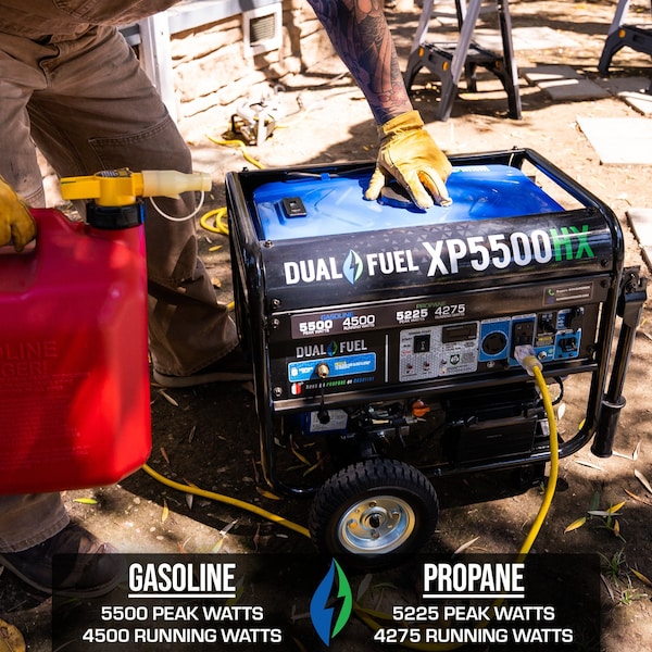 Duromax Portable Generator, Gasoline/Liquid Propane, 4,500 W/4,275 W Rated, 5,500 W/5,225 W Surge - XP5500HX