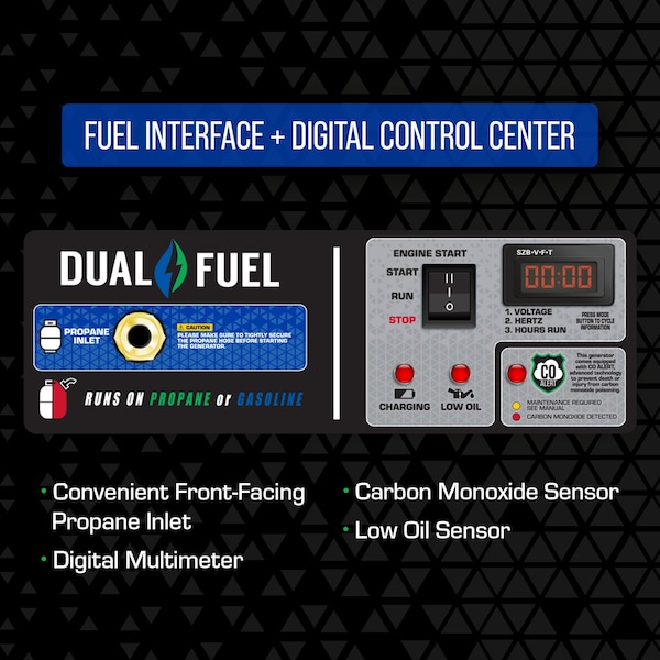 Duromax Portable Generator, Gasoline/Liquid Propane, 4,500 W/4,275 W Rated, 5,500 W/5,225 W Surge - XP5500HX