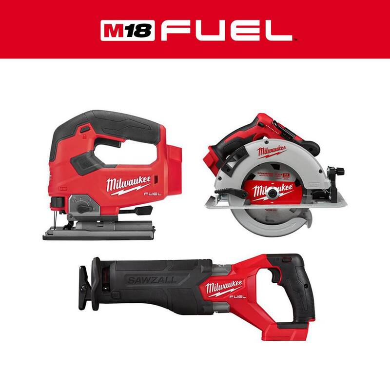 Sierra reciproca inalámbrica sin escobillas Milwaukee M18 FUEL GEN-2 de 18V de 7-1/4 pulgadas con sierra circular y sierra de calar (conjunto de 3 herramientas) - 2821-20-2631-20-2737-20.