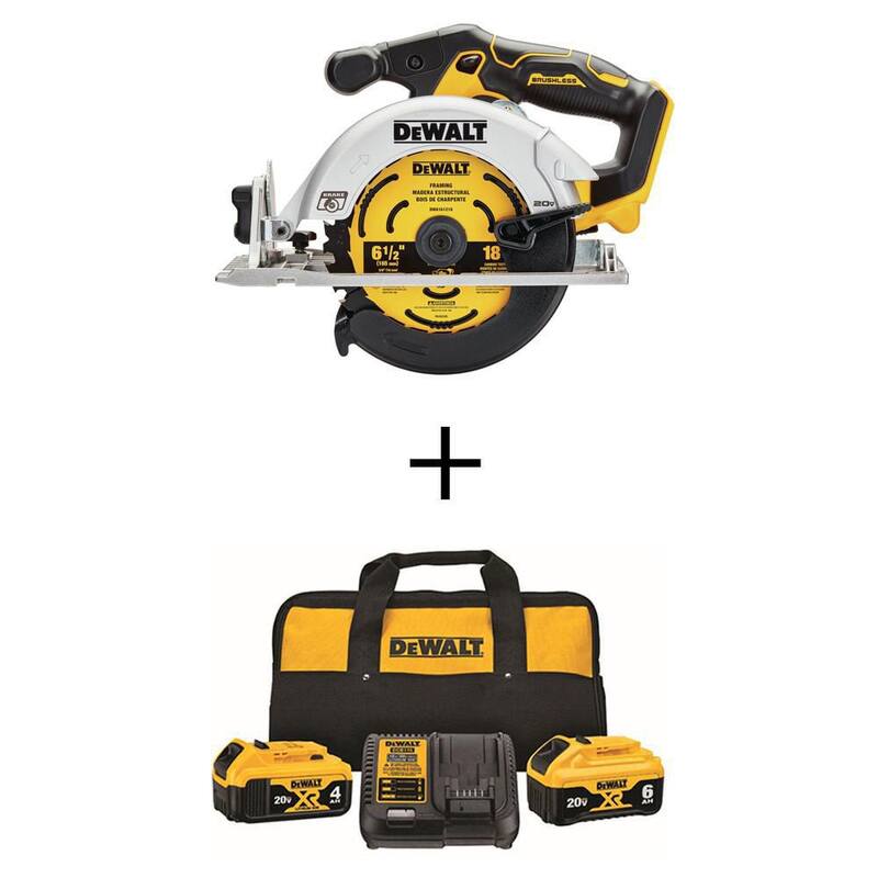 Sierra circular inalámbrica sin escobillas DEWALT de 20 voltios MAX con capacidad de 6-1/2 pulgadas con (1) batería de 20 voltios 6.0Ah, (1) batería 4.0Ah y cargador - DCS565BDCB246CK