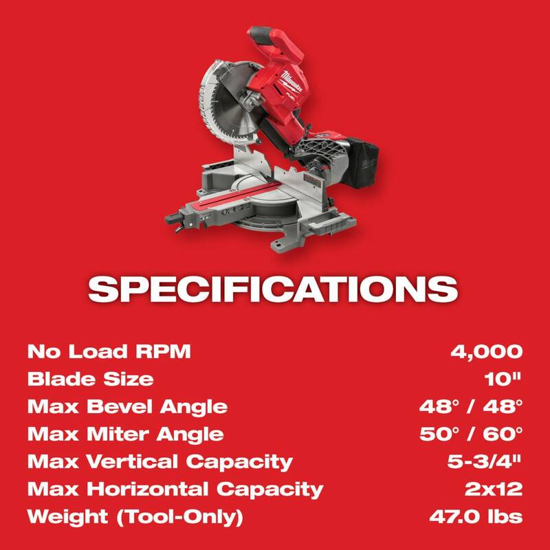 Milwaukee M18 FUEL Sierra ingleteadora compuesta deslizante inalámbrica de doble bisel sin escobillas de 10 pulgadas con batería de iones de litio y kit de sierra con 2 baterías de 8.0 Ah - 2734-21-48-11-1880.