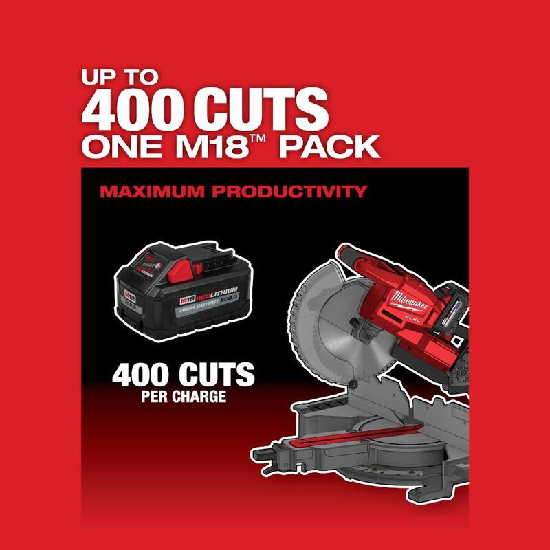 Milwaukee M18 FUEL Sierra ingleteadora compuesta deslizante inalámbrica de doble bisel sin escobillas de 10 pulgadas con batería de iones de litio y kit de sierra con 2 baterías de 8.0 Ah - 2734-21-48-11-1880.