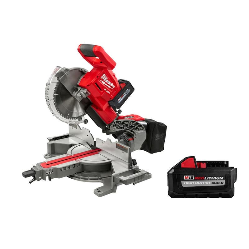 Milwaukee M18 FUEL Sierra ingleteadora compuesta deslizante inalámbrica de doble bisel sin escobillas de 10 pulgadas con batería de iones de litio y kit de sierra con 2 baterías de 8.0 Ah - 2734-21-48-11-1880.