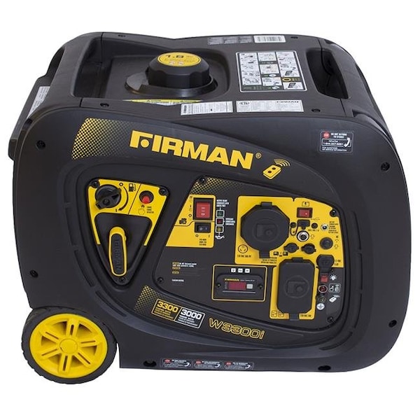 Firman Portable and Inverter Generator, Gasoline, 3,000 W Rated, 3,300 W Surge, 120V AC/12V DC/5V DC - FMNW03083