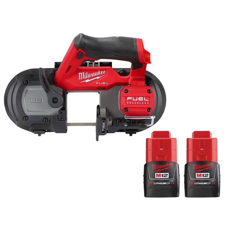 Sierra de banda compacta inalámbrica Milwaukee M12 FUEL de 12V con batería de iones de litio de 1.5 Ah (paquete de 2) - 2529-20-48-11-2411