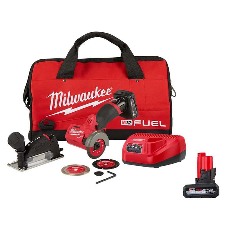 Milwaukee M12 FUEL 12V 3 in. Sierra de corte sin escobillas inalámbrica de iones de litio con kit de batería XC High Output 5.0 Ah - 2522-21XC-48-11-2450