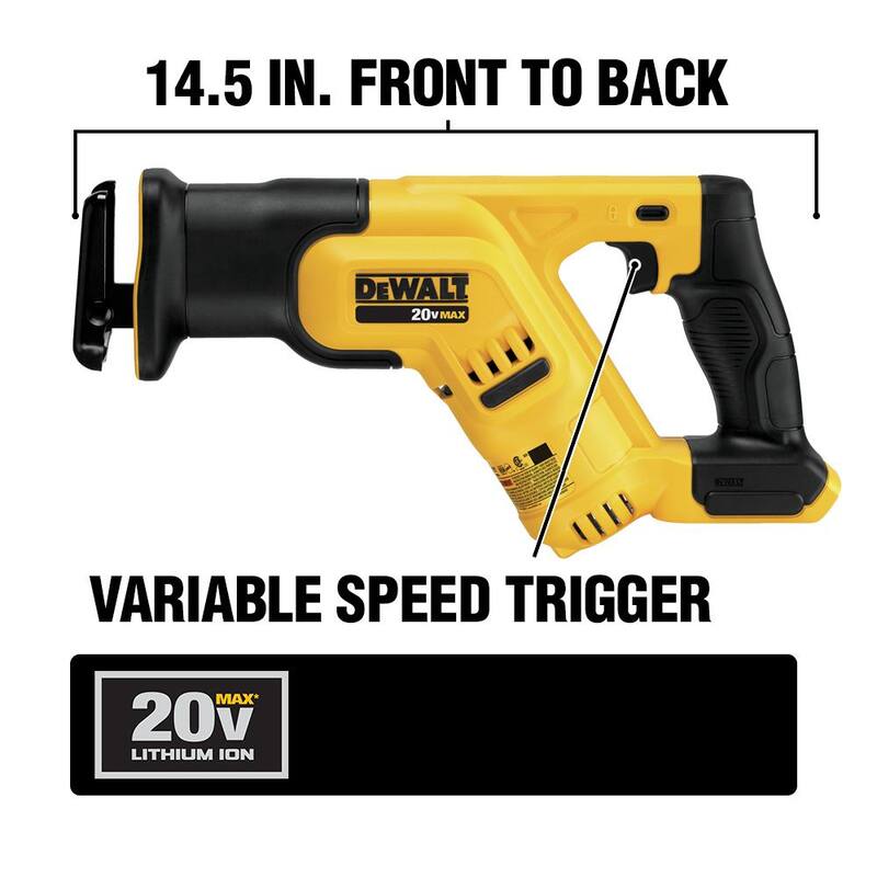 Sierra de calar compacta recíproca inalámbrica DEWALT 20V MAX de ion de litio con kit de batería de 5.0 Ah, cargador y bolsa para contratistas - DCS387P1