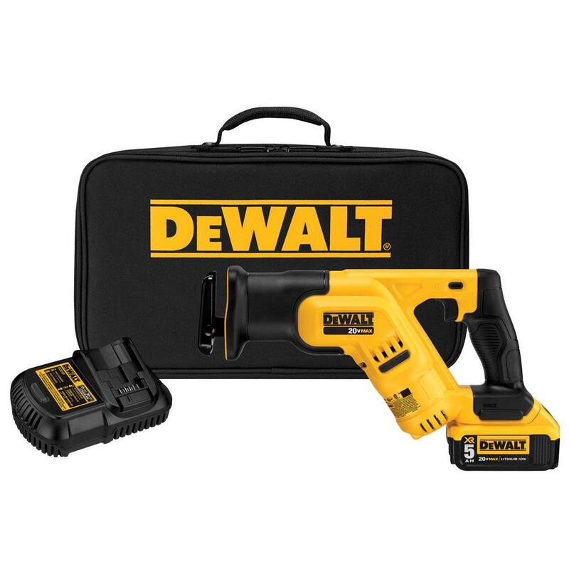 Sierra de calar compacta recíproca inalámbrica DEWALT 20V MAX de ion de litio con kit de batería de 5.0 Ah, cargador y bolsa para contratistas - DCS387P1