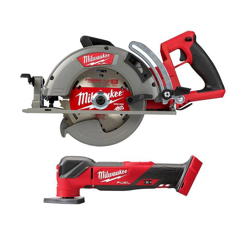 Sierra circular inalámbrica Milwaukee M18 FUEL de 18V con agarre trasero de 7-1/4 pulgadas con multiherramienta oscilante (sólo herramienta) - 2830-20-2836-20