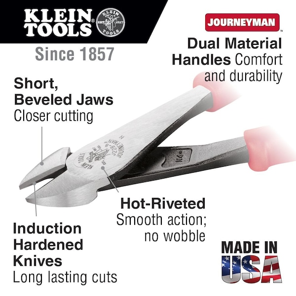Klein Tools 8 1/8 in High Leverage Diagonal Cutting Plier Standard Cut Oval Nose Uninsulated - J228-8