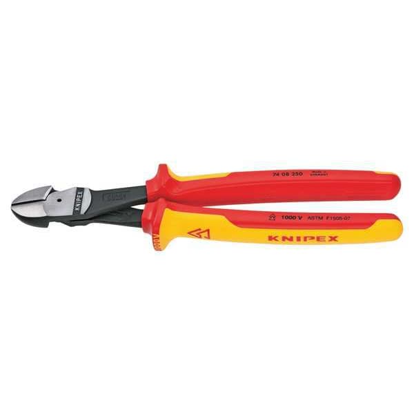 Knipex 10 in 74 High Leverage Diagonal Cutting Plier Standard Cut Oval Nose Insulated - 74 08 250 SBA