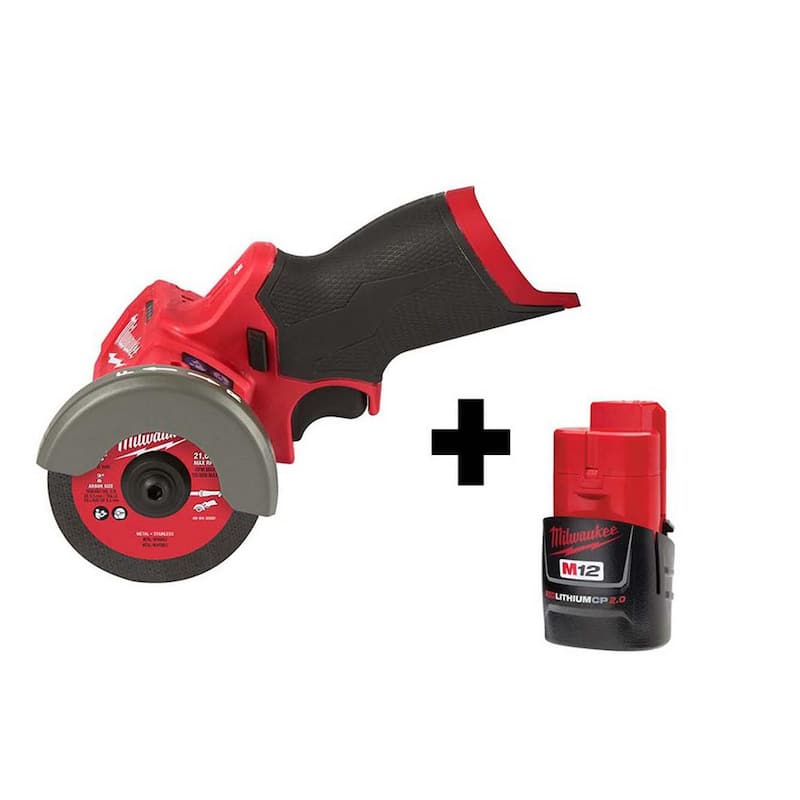 Sierra inalámbrica cortadora Milwaukee M12 FUEL 12V 3 in. Lithium-Ion Brushless con batería M12 2.0 Ah - 2522-20-48-11-2420