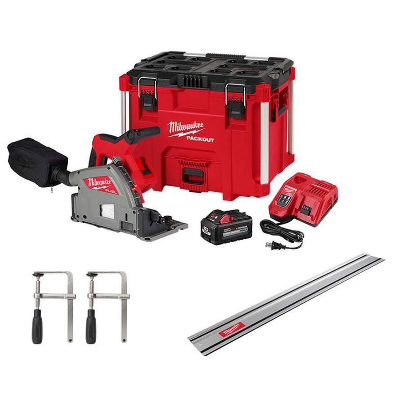 Sierra de inmersión sin escobillas inalámbrica de 6-1/2 in Milwaukee M18 FUEL 18V de iones de litio con kit de rieles guía de 55 in y abrazaderas de rieles - 2831-21-48-08-0571-48-08-0573.