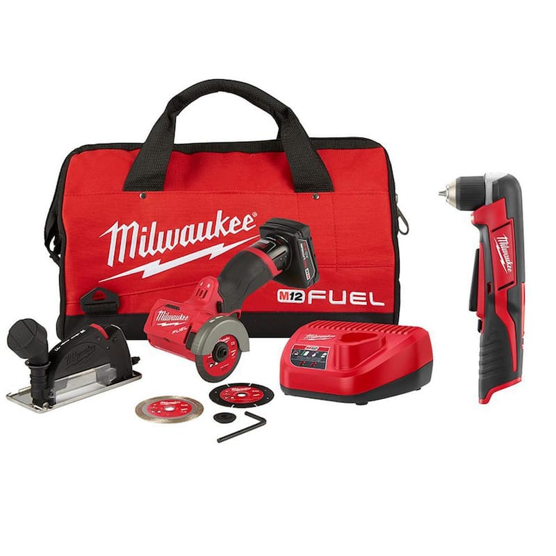 Sierra de corte inalámbrica Milwaukee M12 FUEL de 12V y 3 pulgadas con motor sin escobillas de iones de litio, con kit de mini sierra y taladro angular de 3/8 de pulgada M12 - 2522-21XC-2415-20