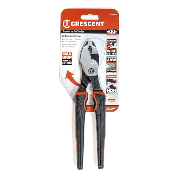 Crescent 8" Z2 Dual Material Slip Joint Pliers - HTZ28CG