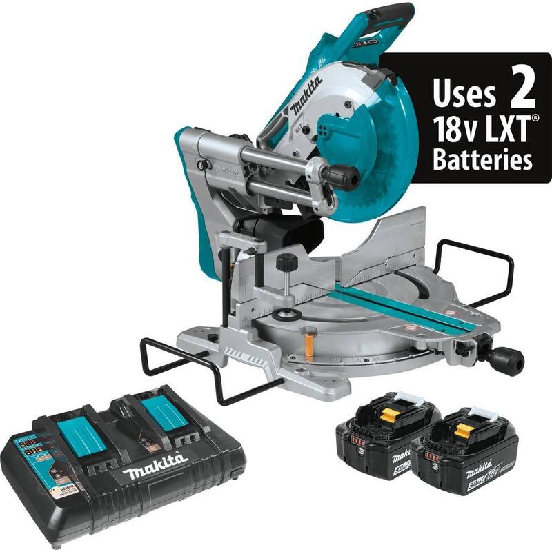 Sierra ingleteadora compuesta deslizante de bisel doble sin escobillas de 10 pulgadas Makita 18V X2 LXT (36V) Kit de  sierra de inglete y soporte portátil para sierra de inglete XSL06PT-WST05 (5.0 Ah)