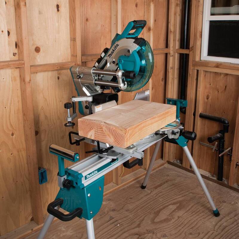 Sierra ingleteadora compuesta deslizante de bisel doble sin escobillas de 10 pulgadas Makita 18V X2 LXT (36V) Kit de  sierra de inglete y soporte portátil para sierra de inglete XSL06PT-WST05 (5.0 Ah)