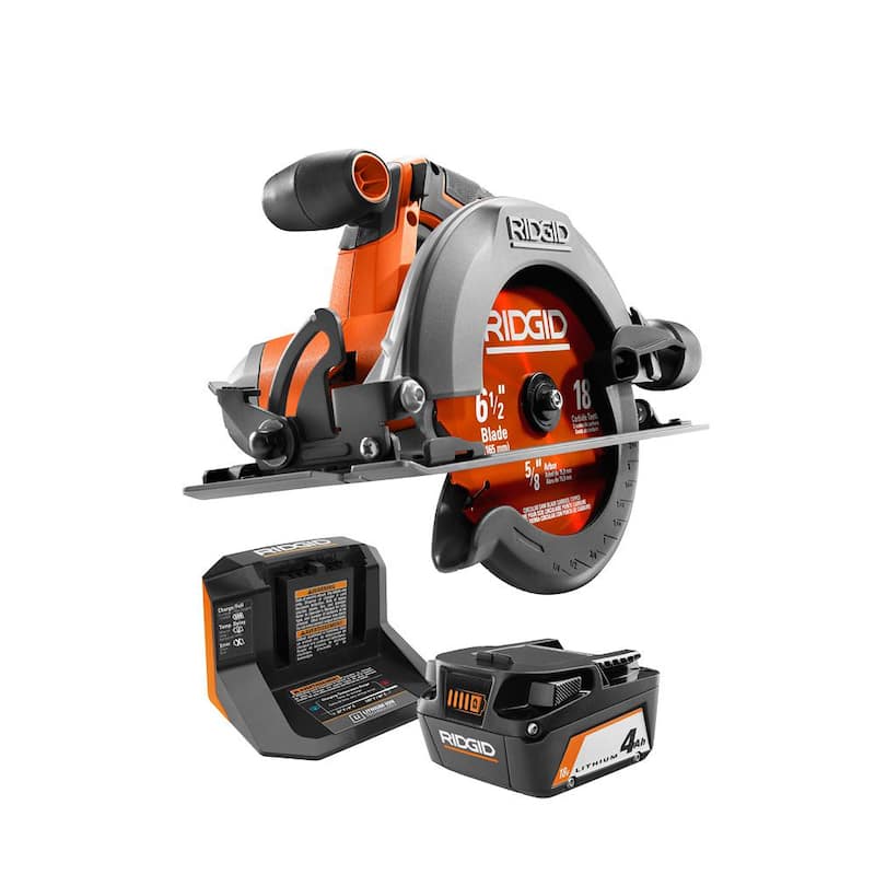 SIERRA CIRCULAR INALÁMBRICA RIDGID 18V de 6-1/2 pulgadas con batería de 4.0 Ah y cargador - R8655KN