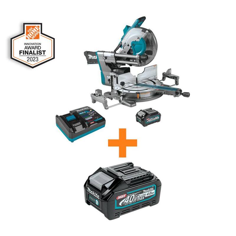 Sierra ingletadora compuesta deslizante de doble bisel sin escobillas Makita 40V max XGT de 12 pulgadas Kit (4.0Ah) con batería XGT 4.0Ah - GSL04M1-BL4040