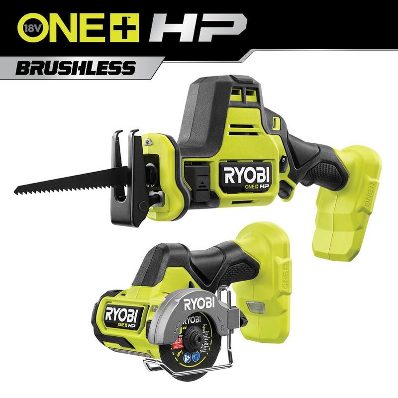 RYOBI ONE+ HP 18V Kit de Combo Inalámbrico Compacto sin Escobillas de 2 Herramientas con Sierra Recíproca de una Mano y Herramienta de Corte (Solo Herramientas) - PSBRS01B-PSBCS02B