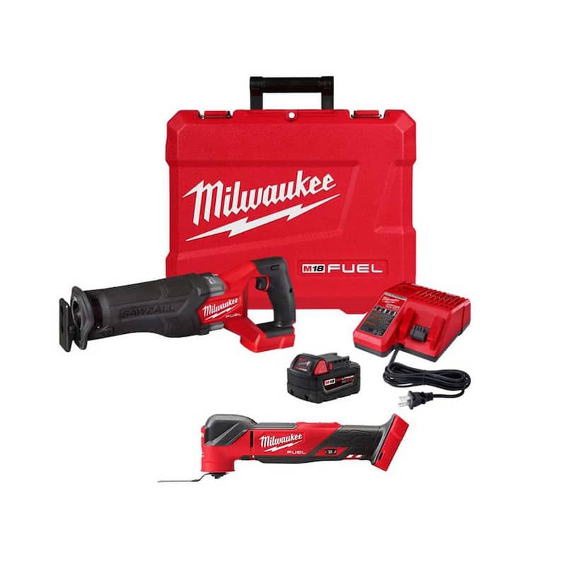 Milwaukee M18 FUEL 18V Sierra de vaivén inalámbrica sin escobillas de iones de litio Sawzall Kit con herramienta multitool oscilante - 2821-21-2836-20