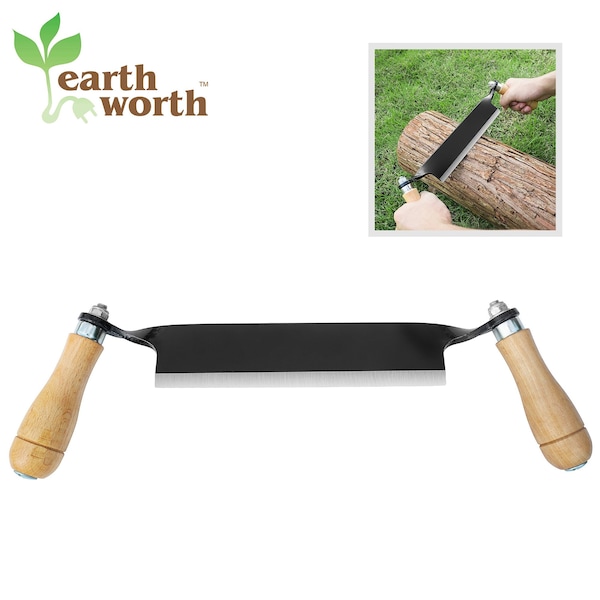 Earth Worth 8-inch Draw Knife, Straight Draw Shaver, wood Grip Handles, Blade Cover Debarking Tool - 83-DT5223